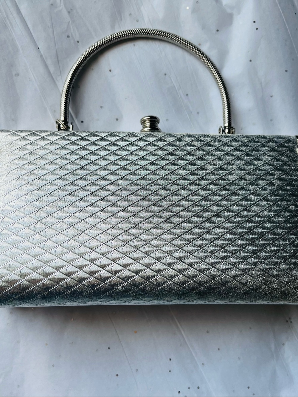 Selini Silver Textured Top-Handle Evening Clutch